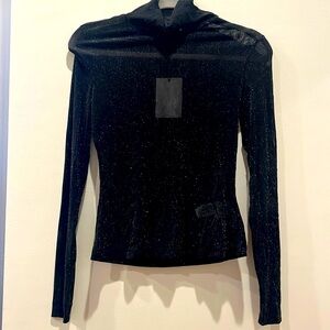 Black mesh and gold sparkle turtleneck top
